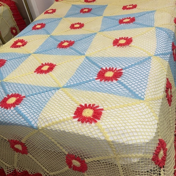 Colorful Crochet Blanket with Floral Design